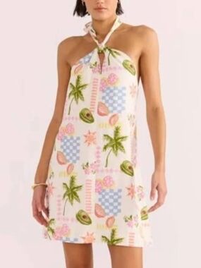 MINKPINK White Tropical Print Halter Mini Dress